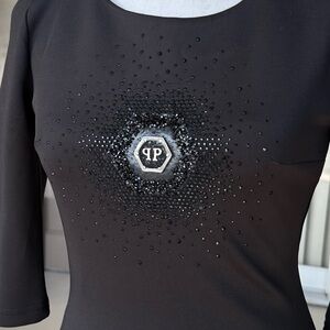 Philipp Plein Black Crystal Logo Dress